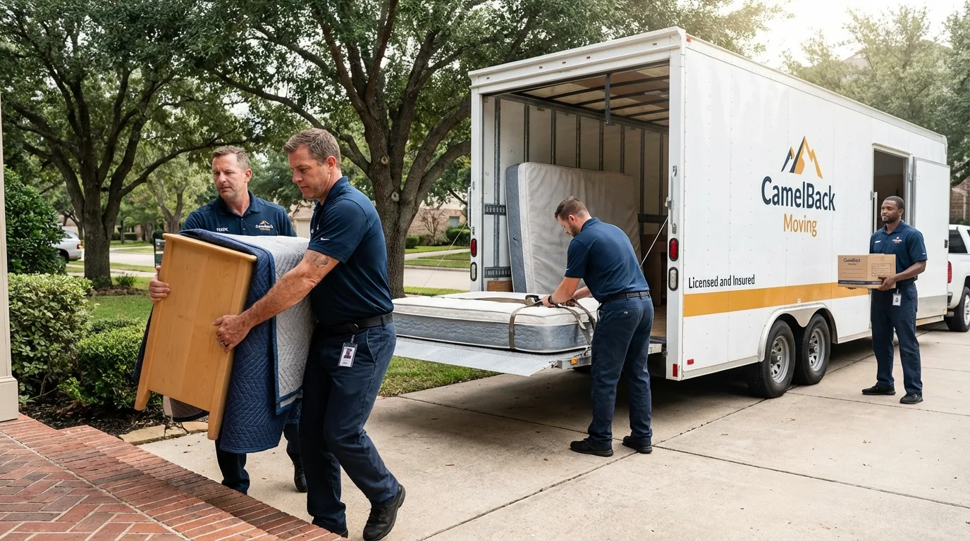 Crew loading residential truck for cross-state move from Big Pine, CA